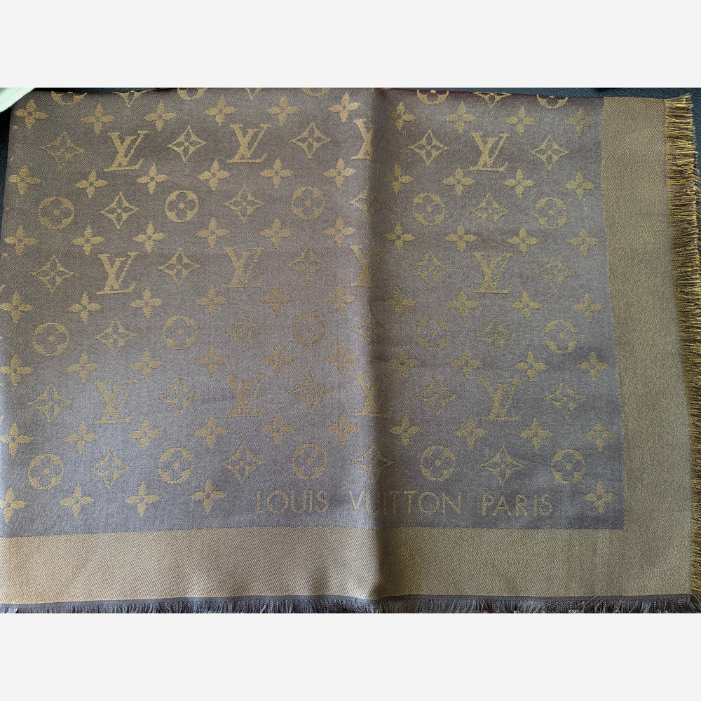 Louis Vuitton  Silk Lurex Wool Monogram Shine Shawl Brown*BRAND-NEW with COA #2 - Picture 3 of 5